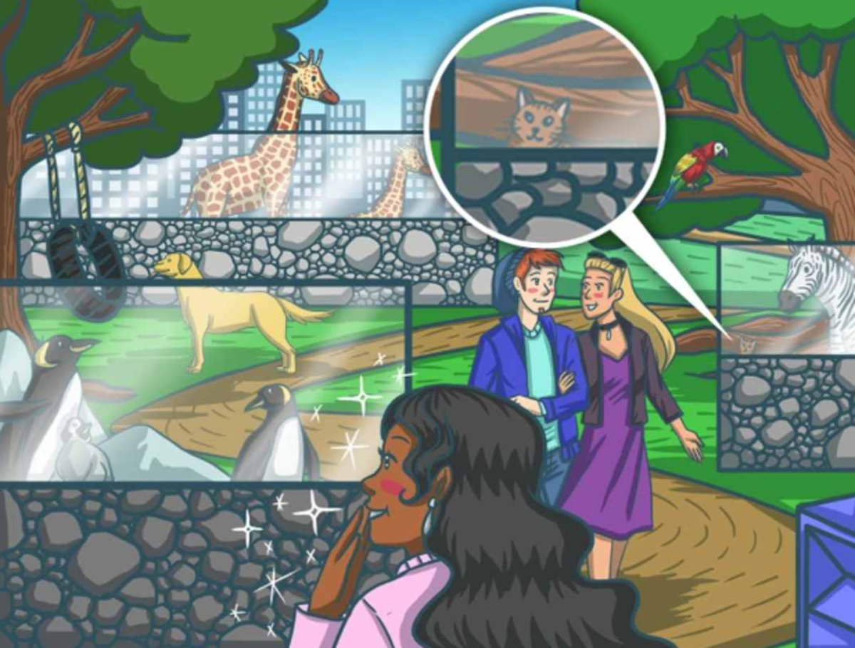 Katten på pusslet är svår att hitta snabbt / Bright Side-teckning Katten på pusslet är svår att hitta snabbt / Bright Side-teckning