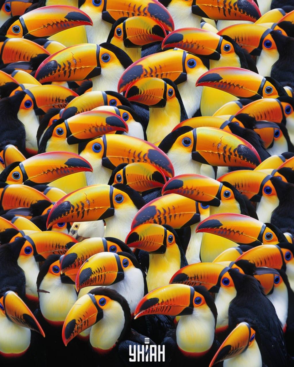 Det tar 7 sekunder att hitta en pelikan bland tukaner / Moje collage Hitta en pelikan bland tukaner på 7 sekunder / Moje collage